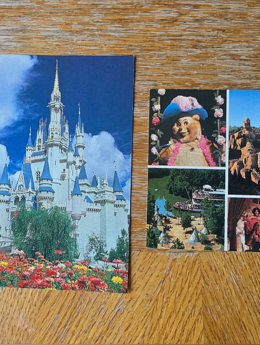 2 Vintage Walt Disney World Postcards Cinderella Castle & Frontierland. Unposted